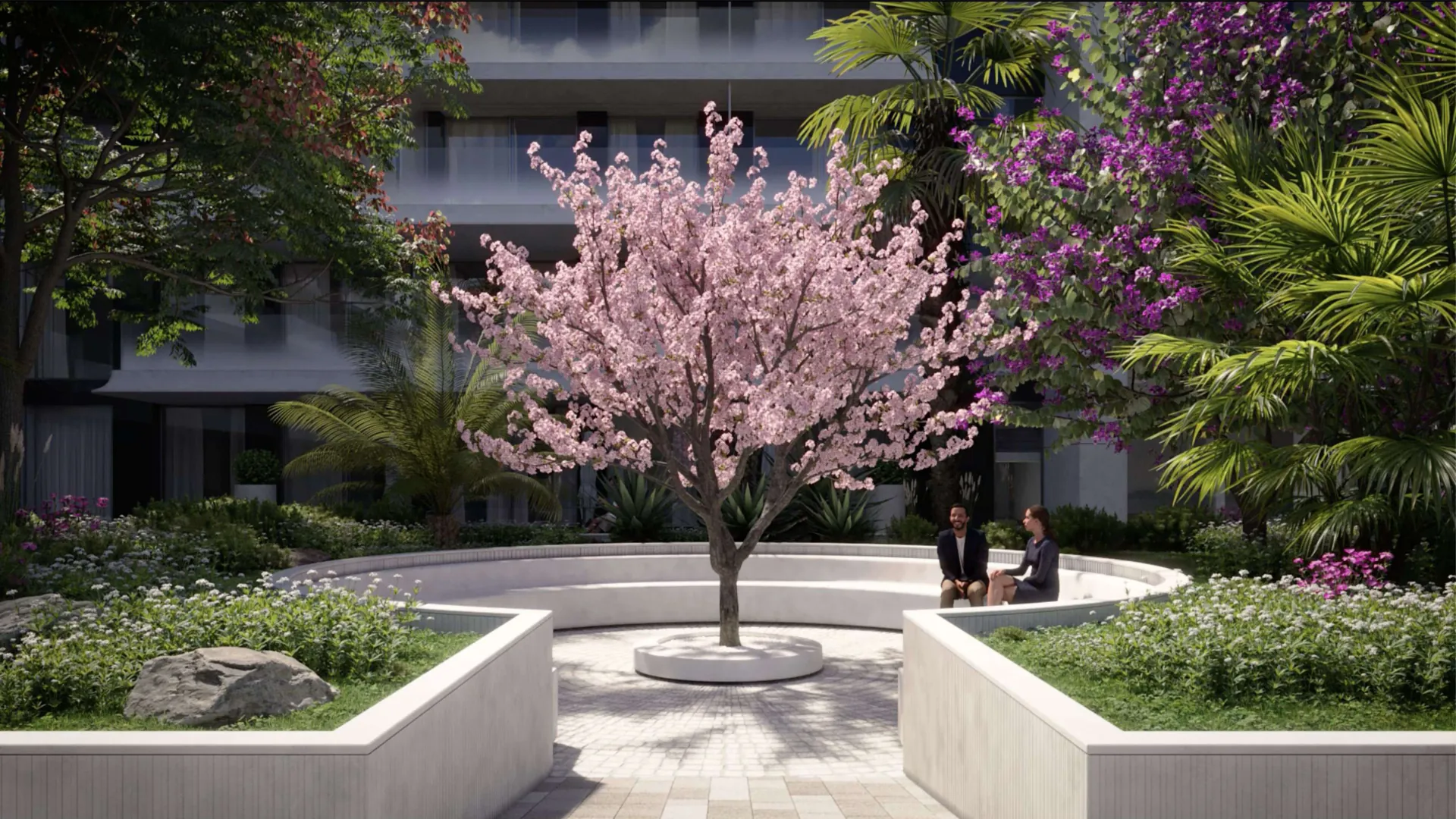 Озеленённый двор на визуализации AMAYA Residence